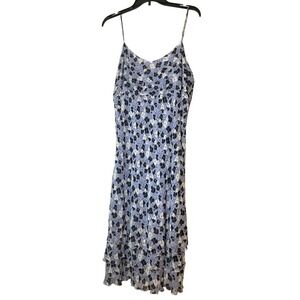 VTG Ann Taylor Women Y2K Silk Floral Midi Dress Sz 14 Blue 3 Tier Romantic Fairy